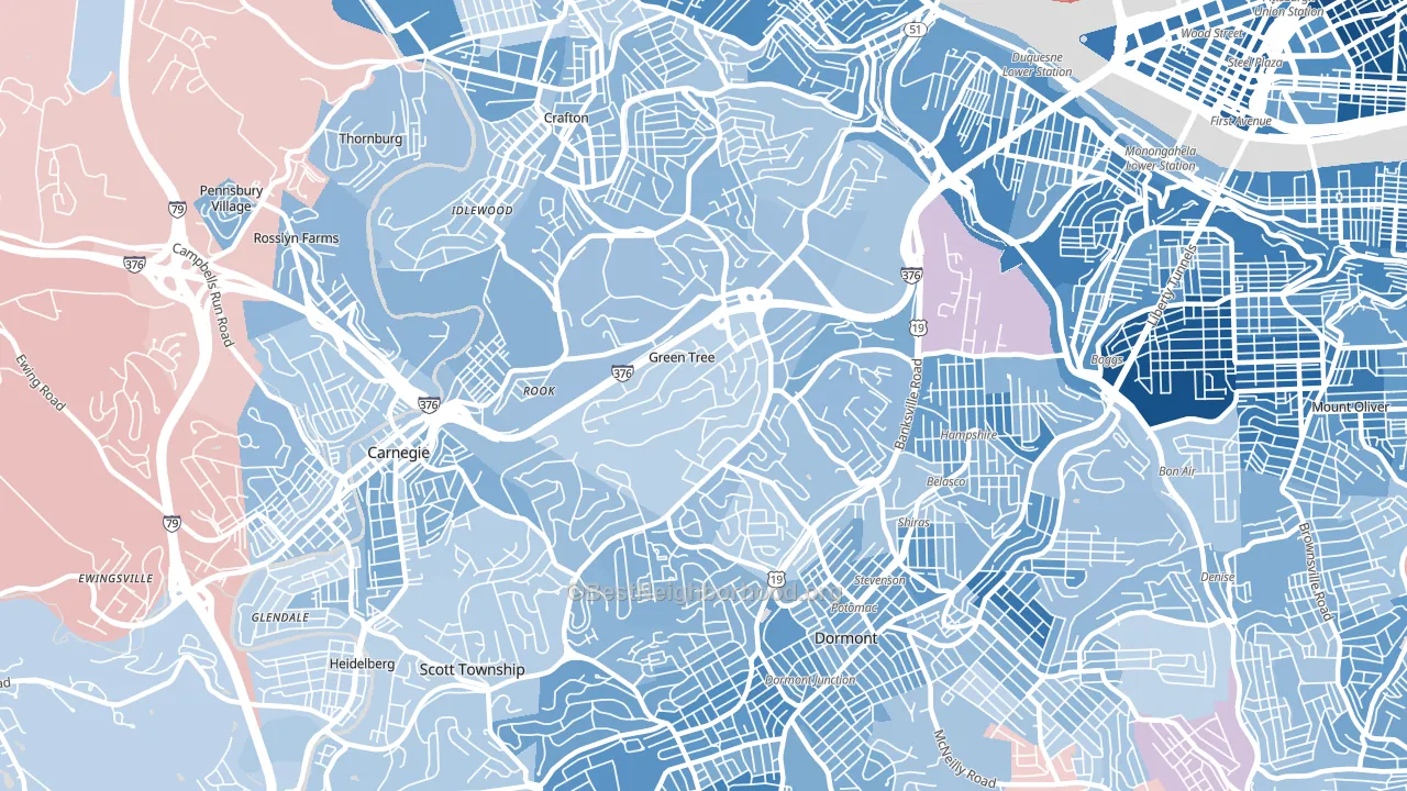 15220, PA block-group political-lean map
