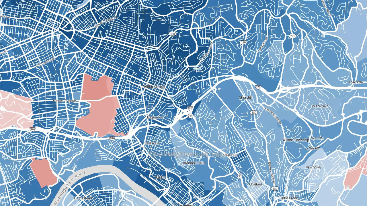 15221, PA block-group political-lean map
