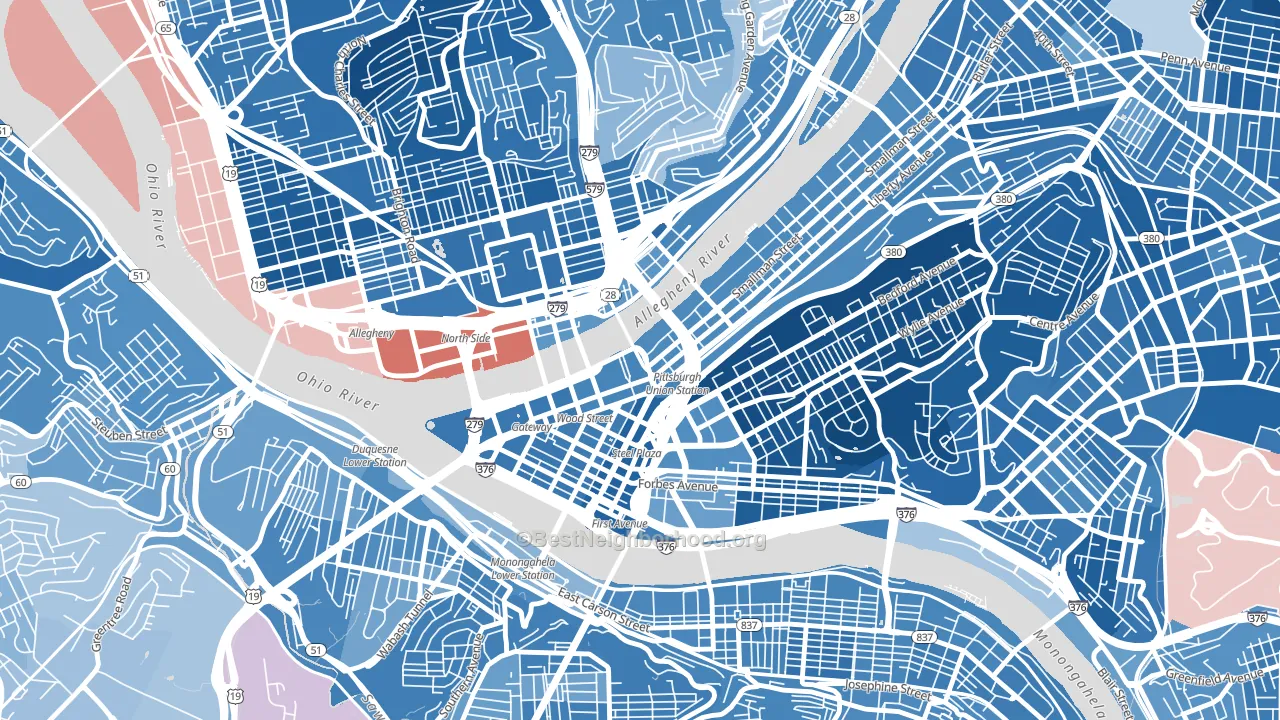 15222, PA block-group political-lean map