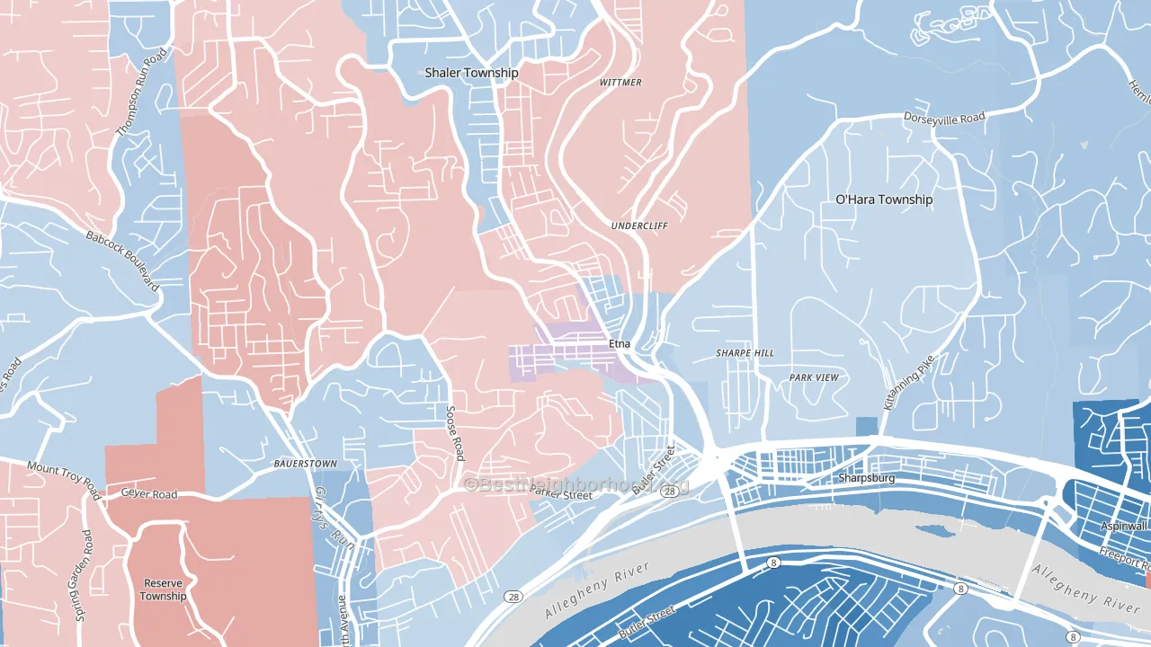 15223, PA block-group political-lean map