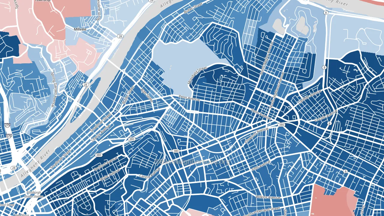 15224, PA block-group political-lean map