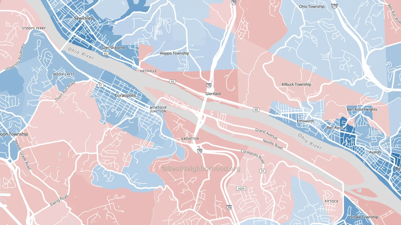 15225, PA block-group political-lean map
