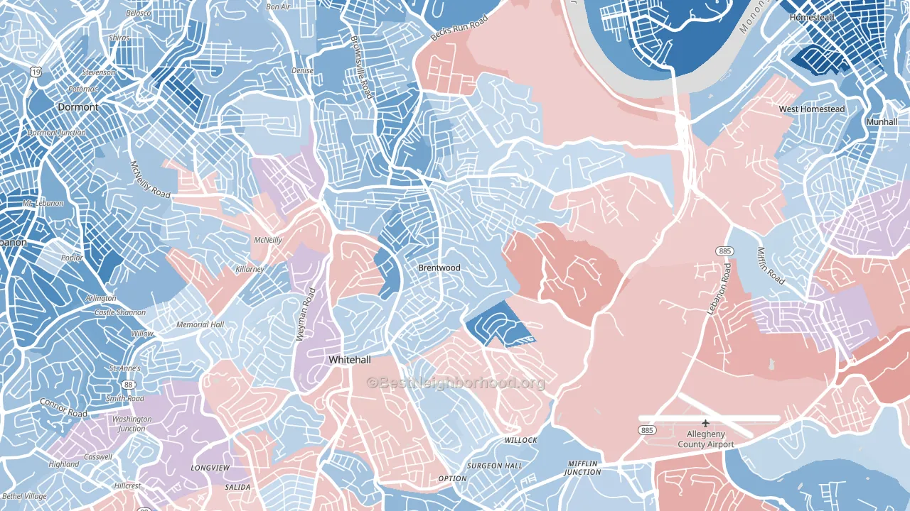 15227, PA block-group political-lean map