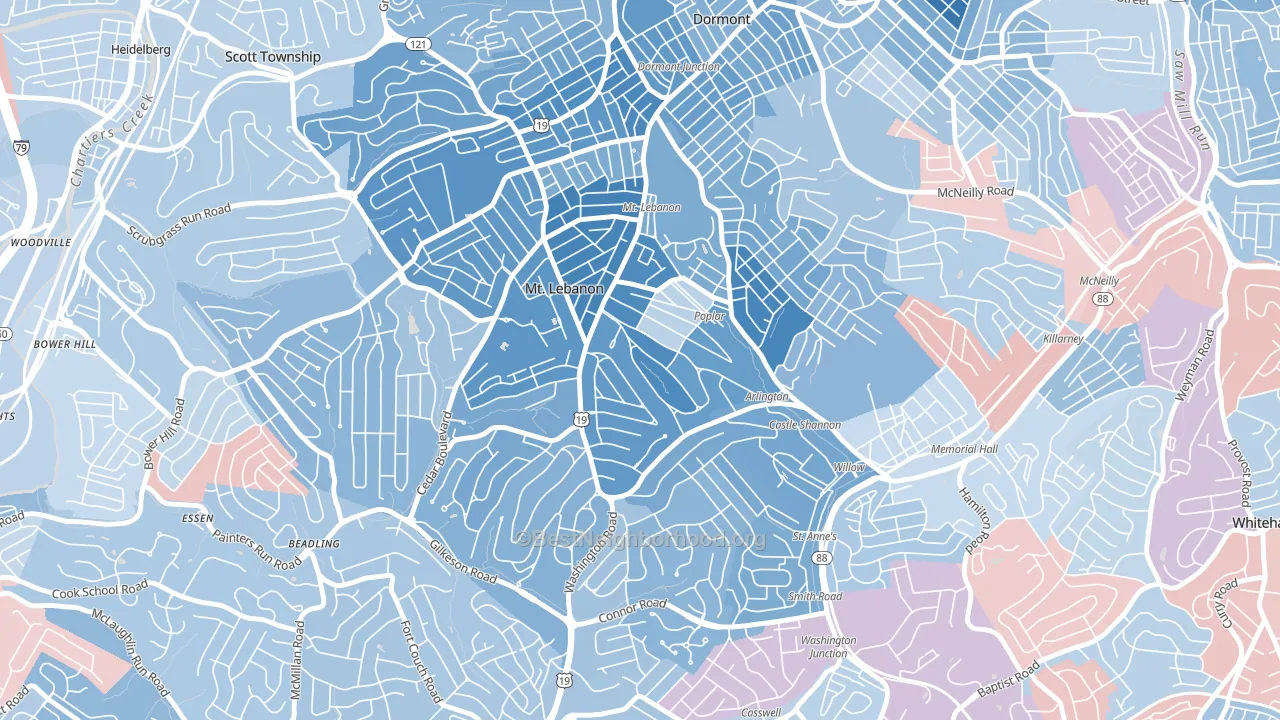15228, PA block-group political-lean map