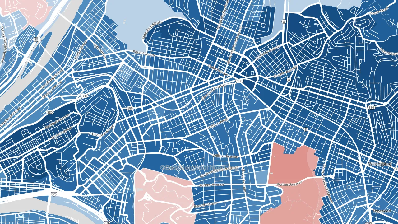 15232, PA block-group political-lean map