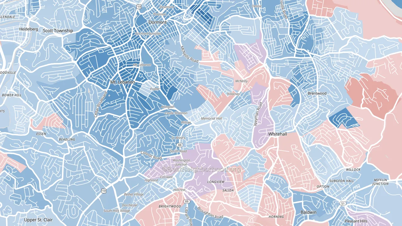15234, PA block-group political-lean map