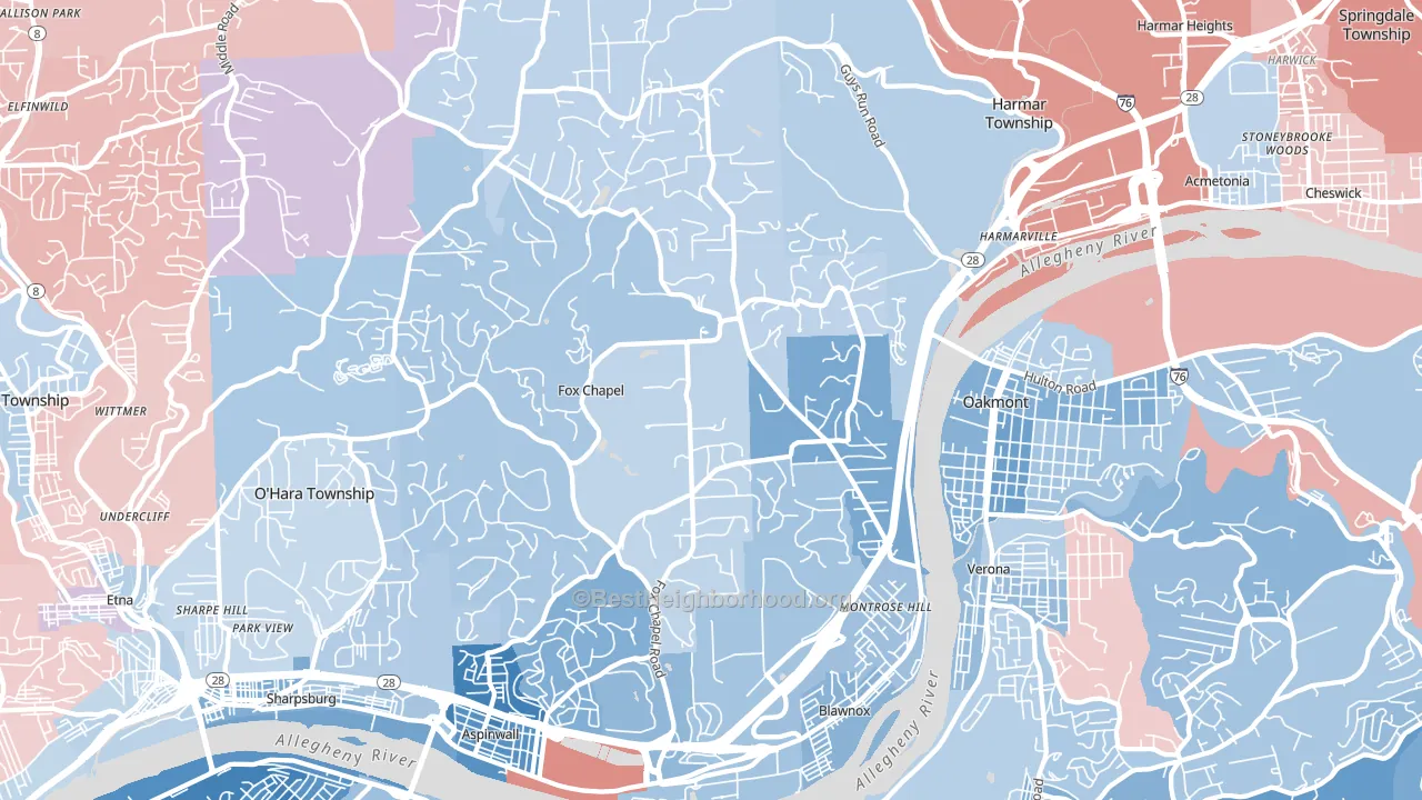 15238, PA block-group political-lean map
