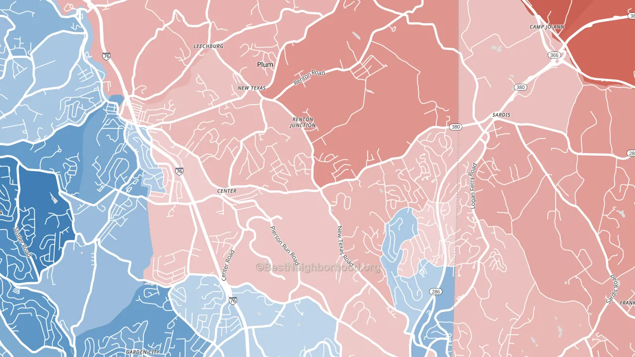 15239, PA block-group political-lean map