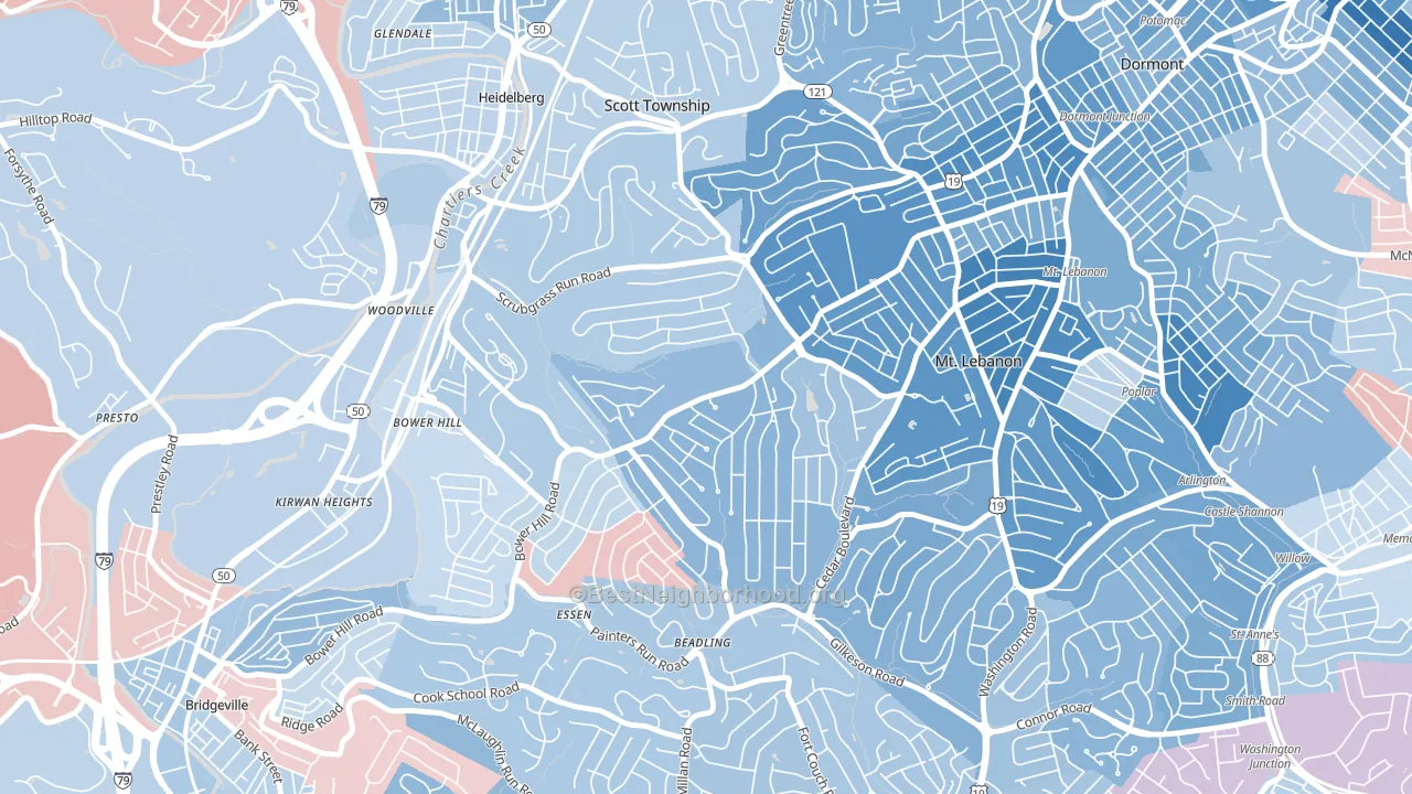 15243, PA block-group political-lean map