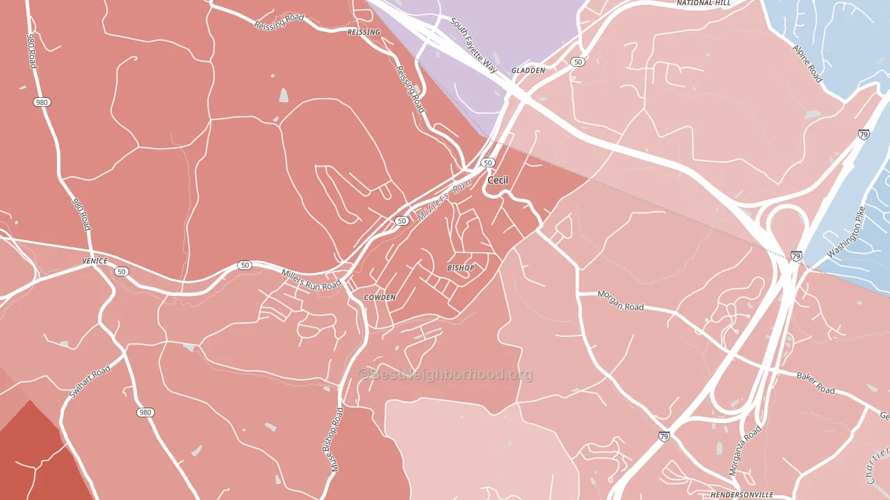 15321, PA block-group political-lean map