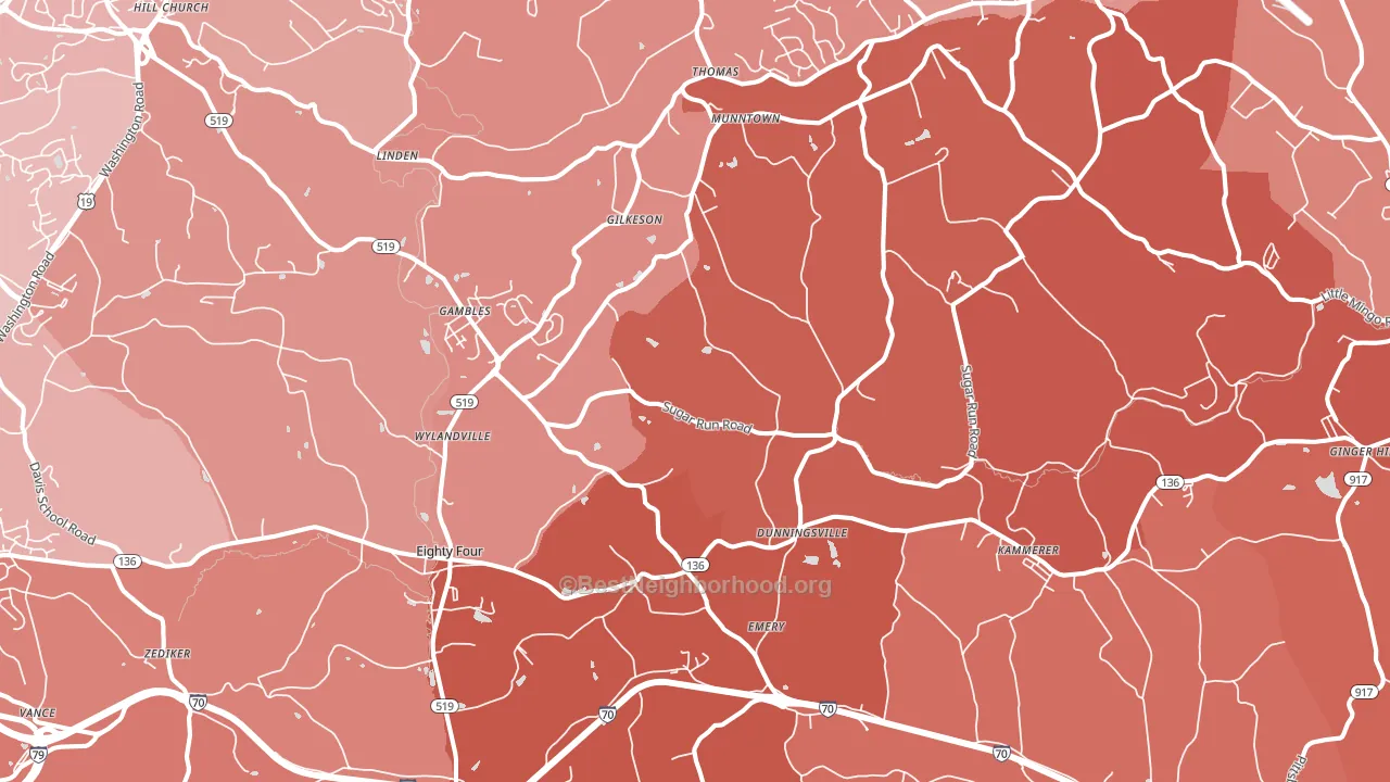 15330, PA block-group political-lean map