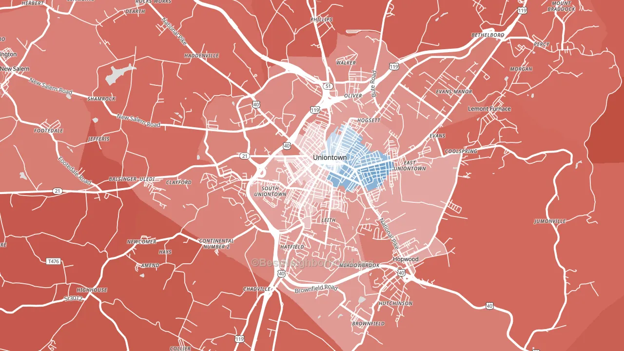 15401, PA block-group political-lean map