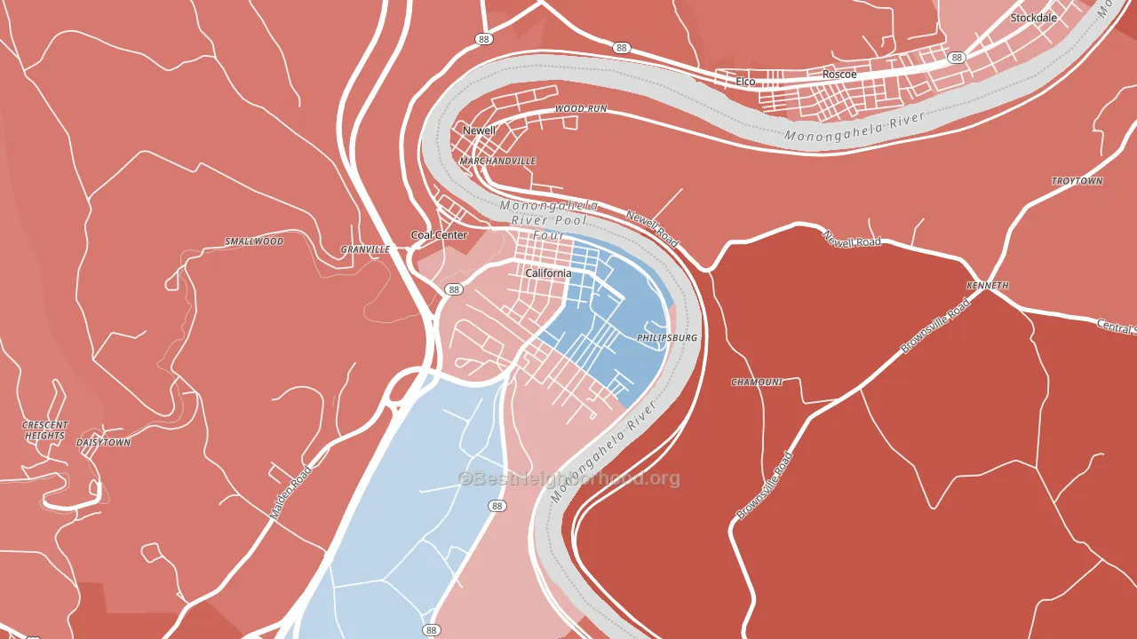 15419, PA block-group political-lean map