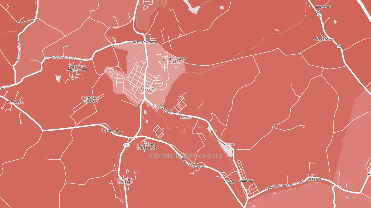 15420, PA block-group political-lean map