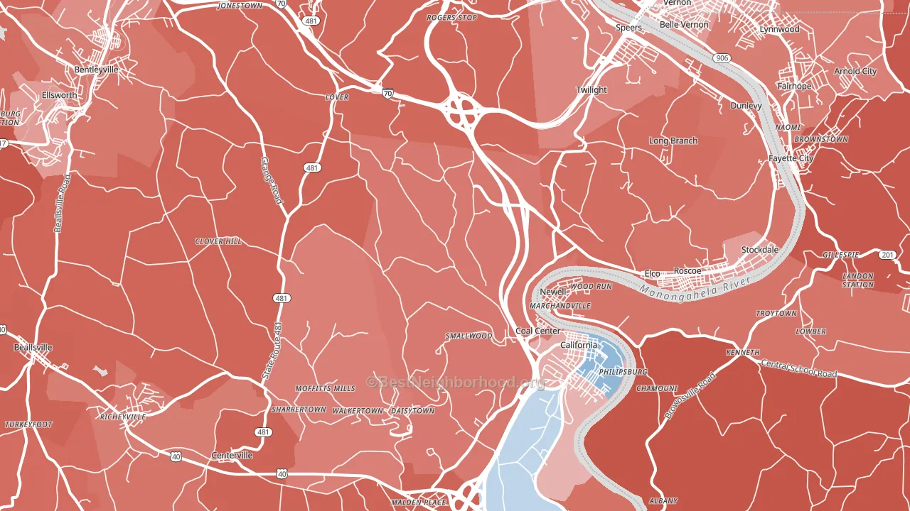 15423, PA block-group political-lean map