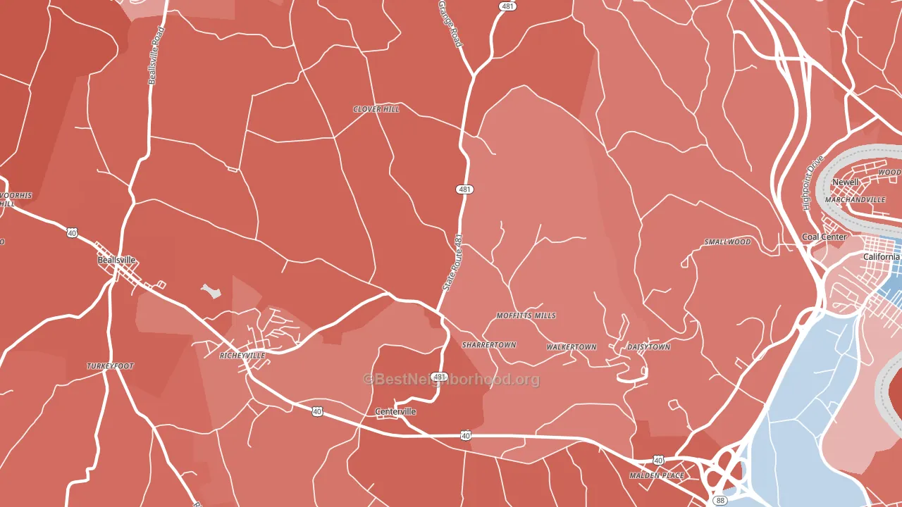 15427, PA block-group political-lean map