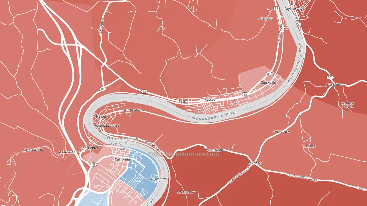 15434, PA block-group political-lean map