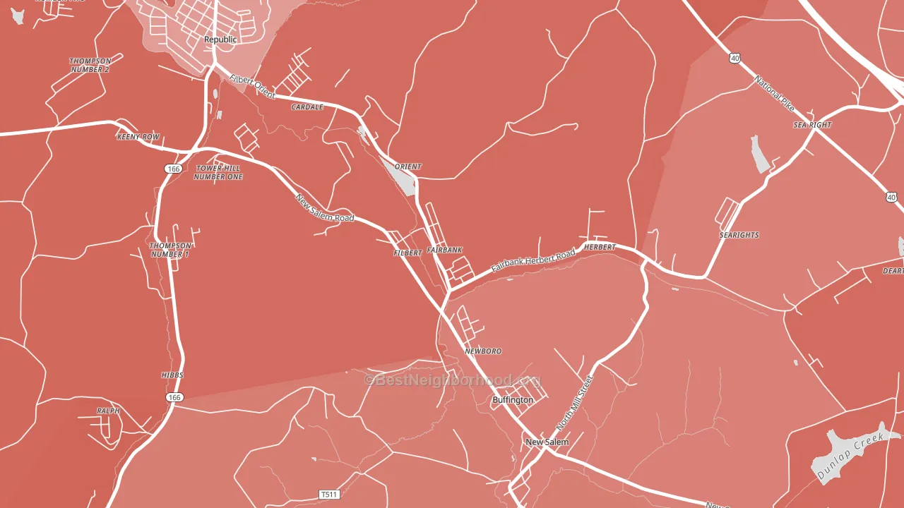 15435, PA block-group political-lean map