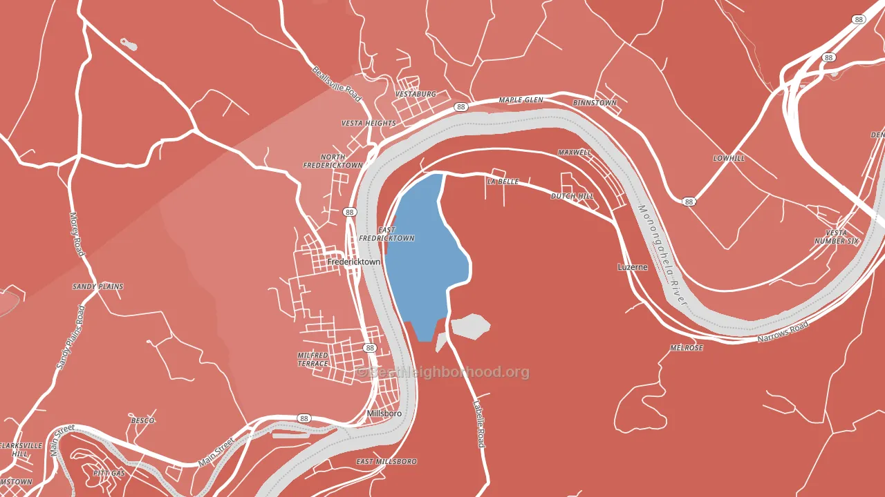 15450, PA block-group political-lean map