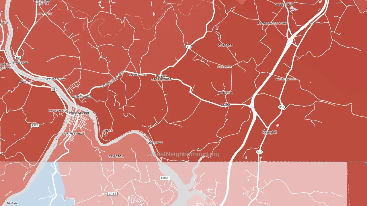 15451, PA block-group political-lean map