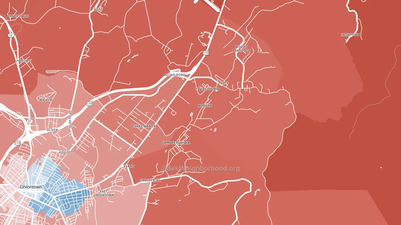 15456, PA block-group political-lean map