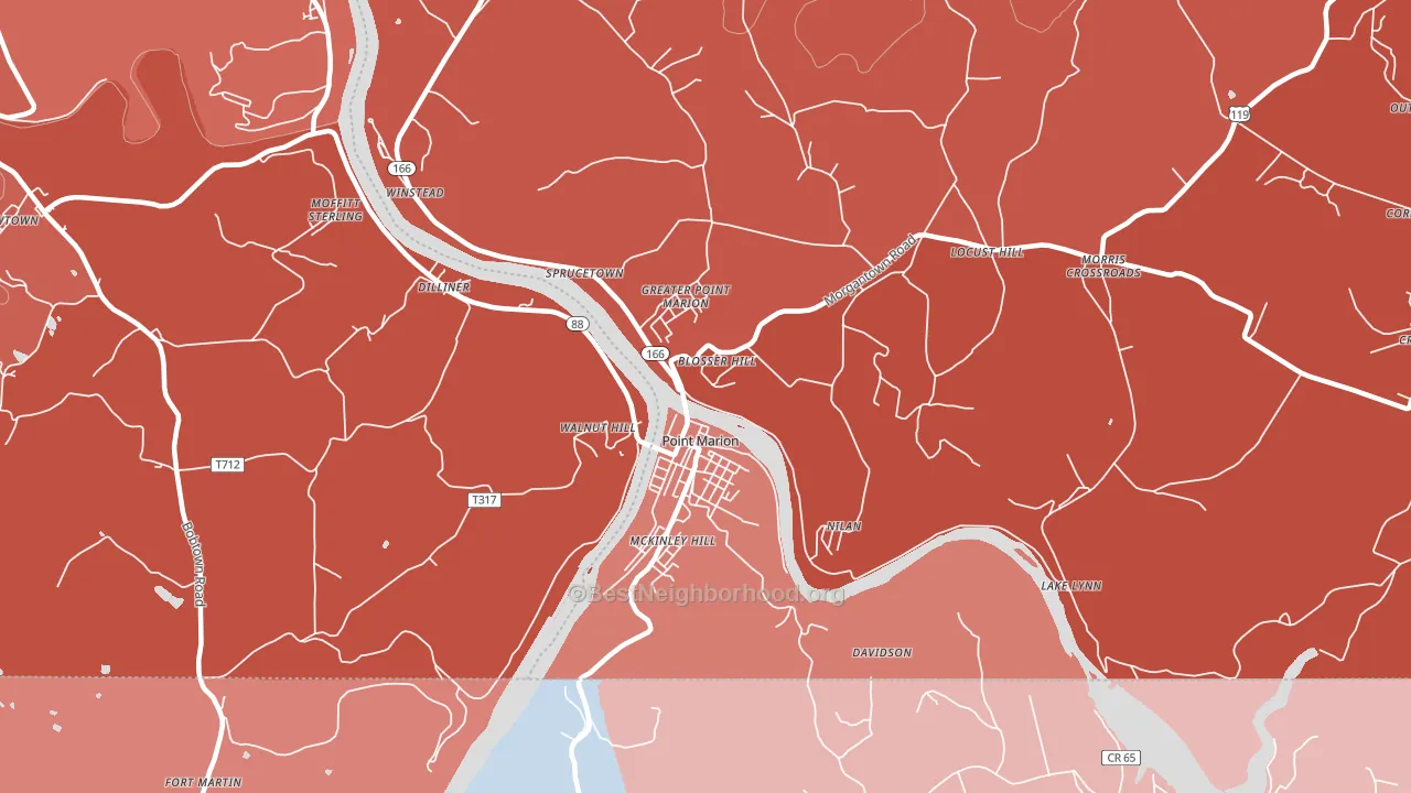 15474, PA block-group political-lean map