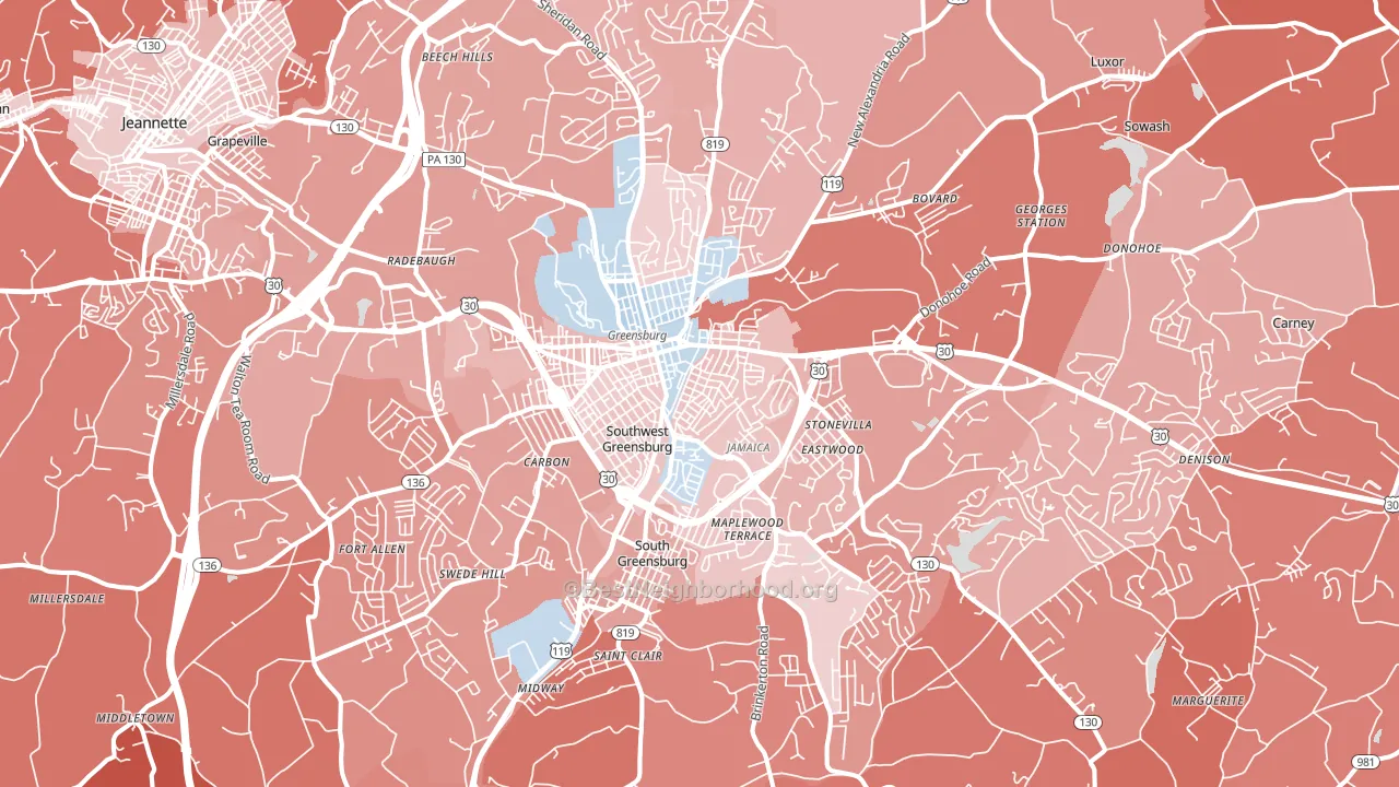 15601, PA block-group political-lean map
