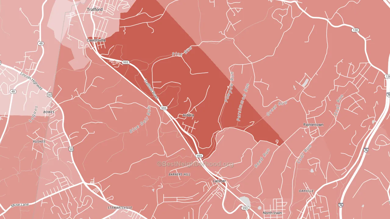 15615, PA block-group political-lean map