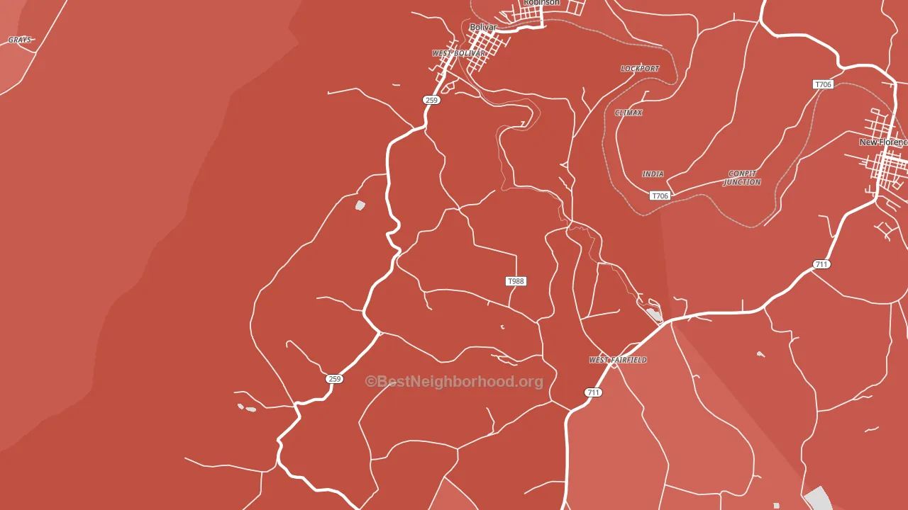 15923, PA block-group political-lean map