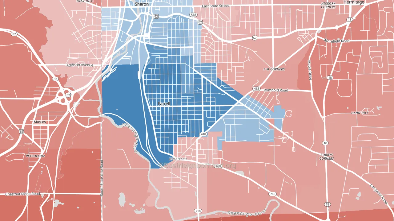 16121, PA block-group political-lean map