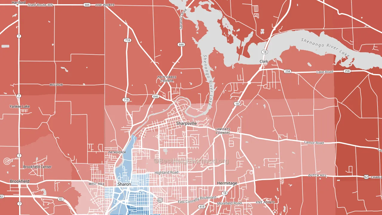 16150, PA block-group political-lean map