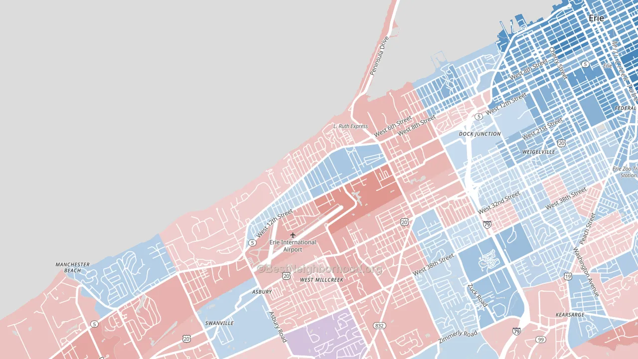16505, PA block-group political-lean map