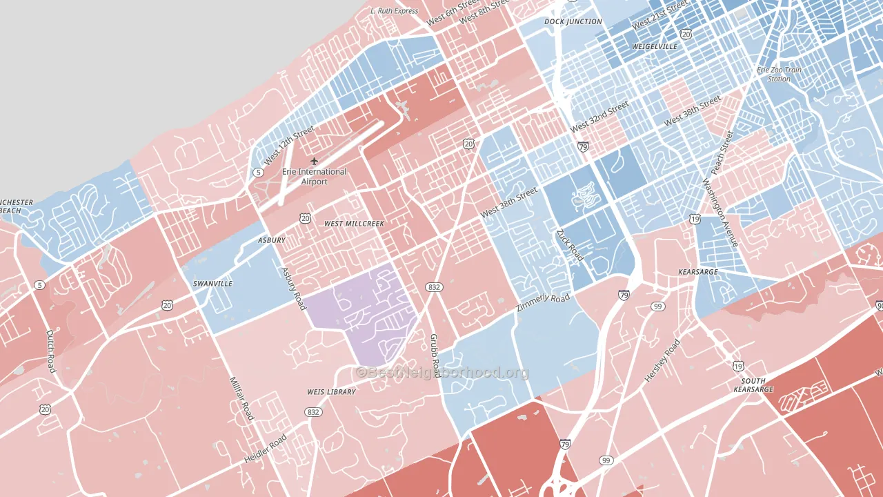 16506, PA block-group political-lean map