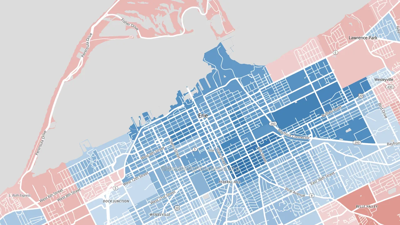 16507, PA block-group political-lean map