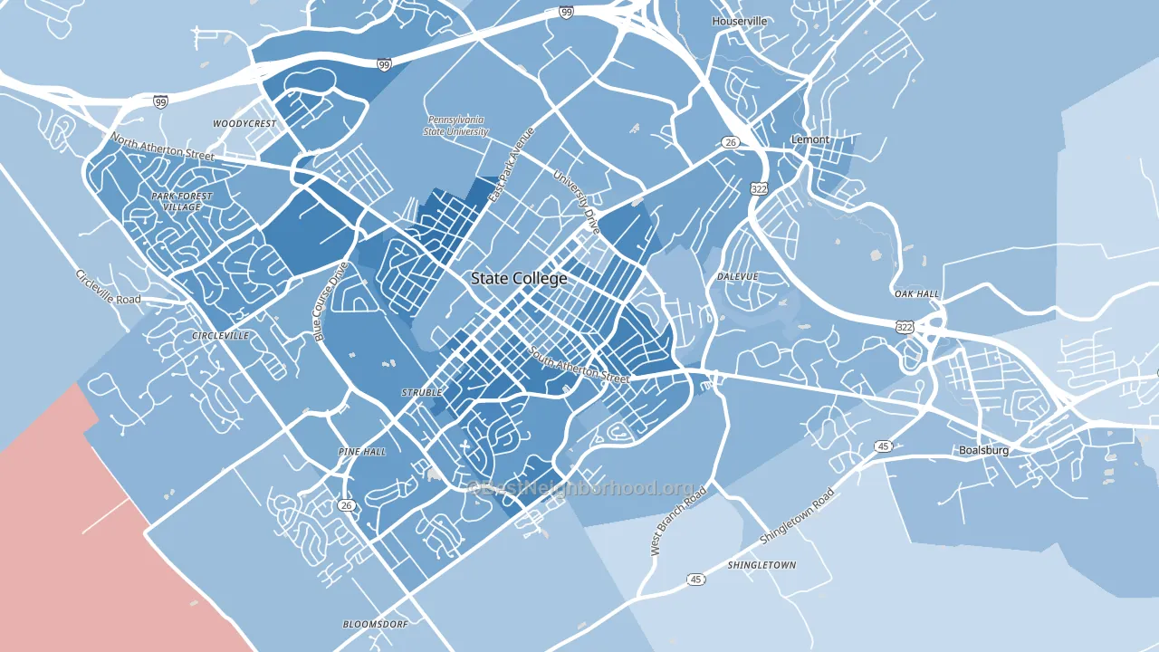 16801, PA block-group political-lean map