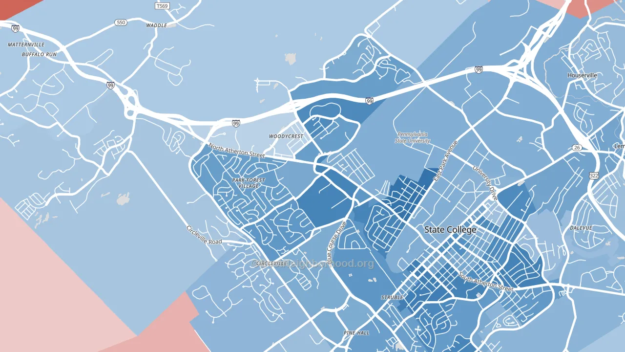 16803, PA block-group political-lean map