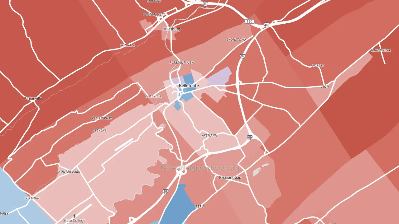 16823, PA block-group political-lean map