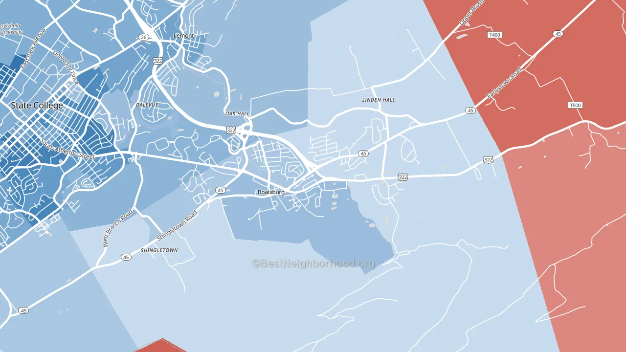 16827, PA block-group political-lean map