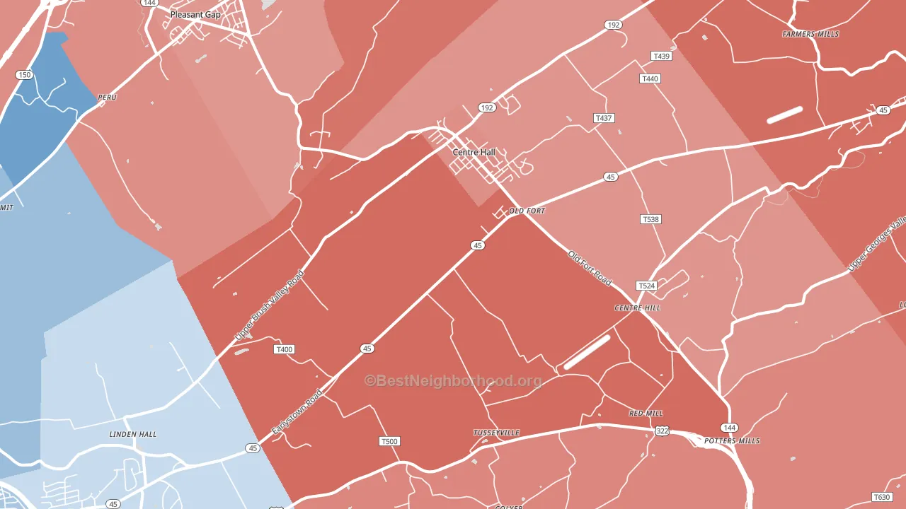 16828, PA block-group political-lean map