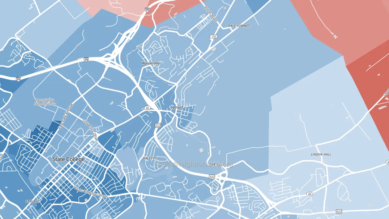 16851, PA block-group political-lean map