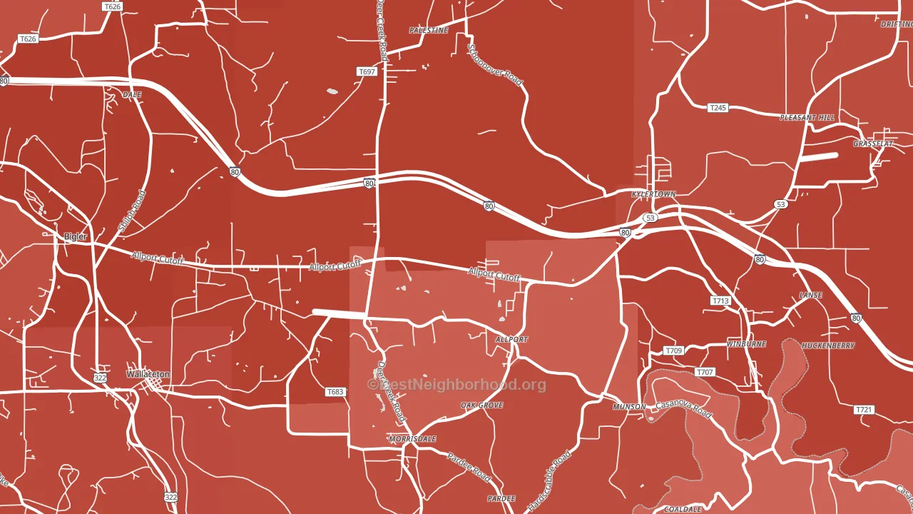 16858, PA block-group political-lean map