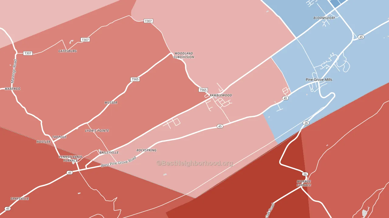 16865, PA block-group political-lean map