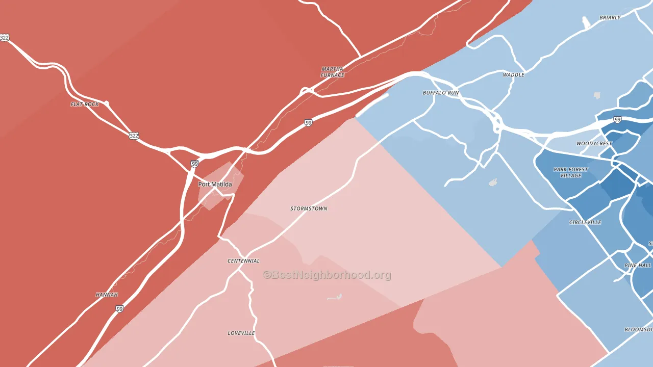 16870, PA block-group political-lean map