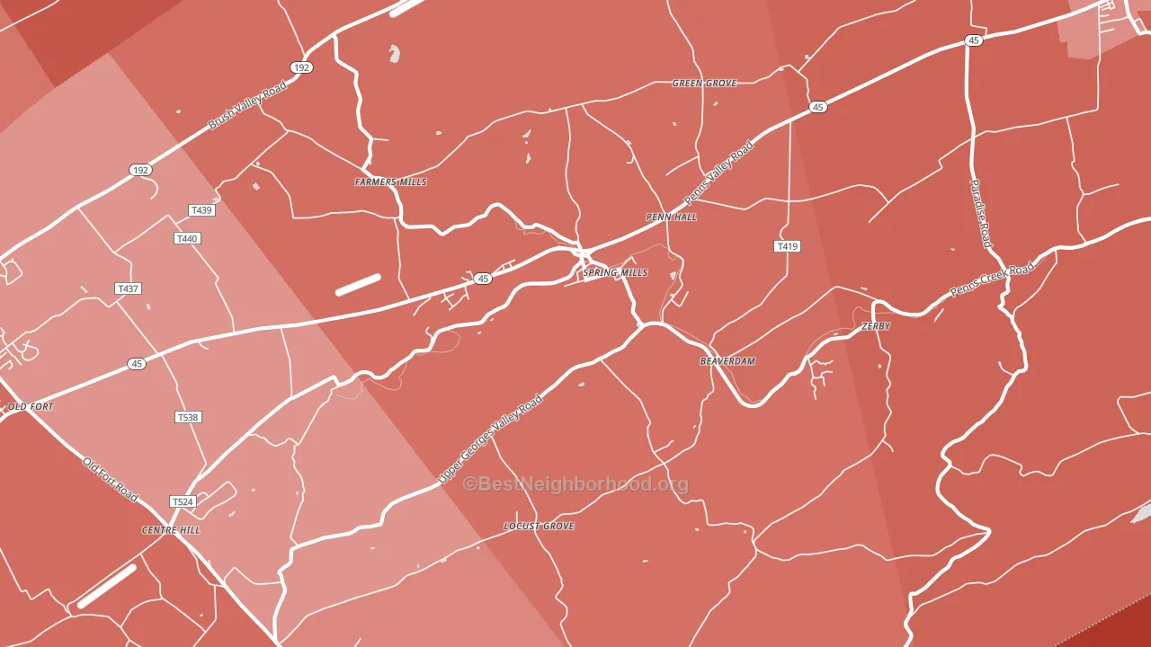 16875, PA block-group political-lean map