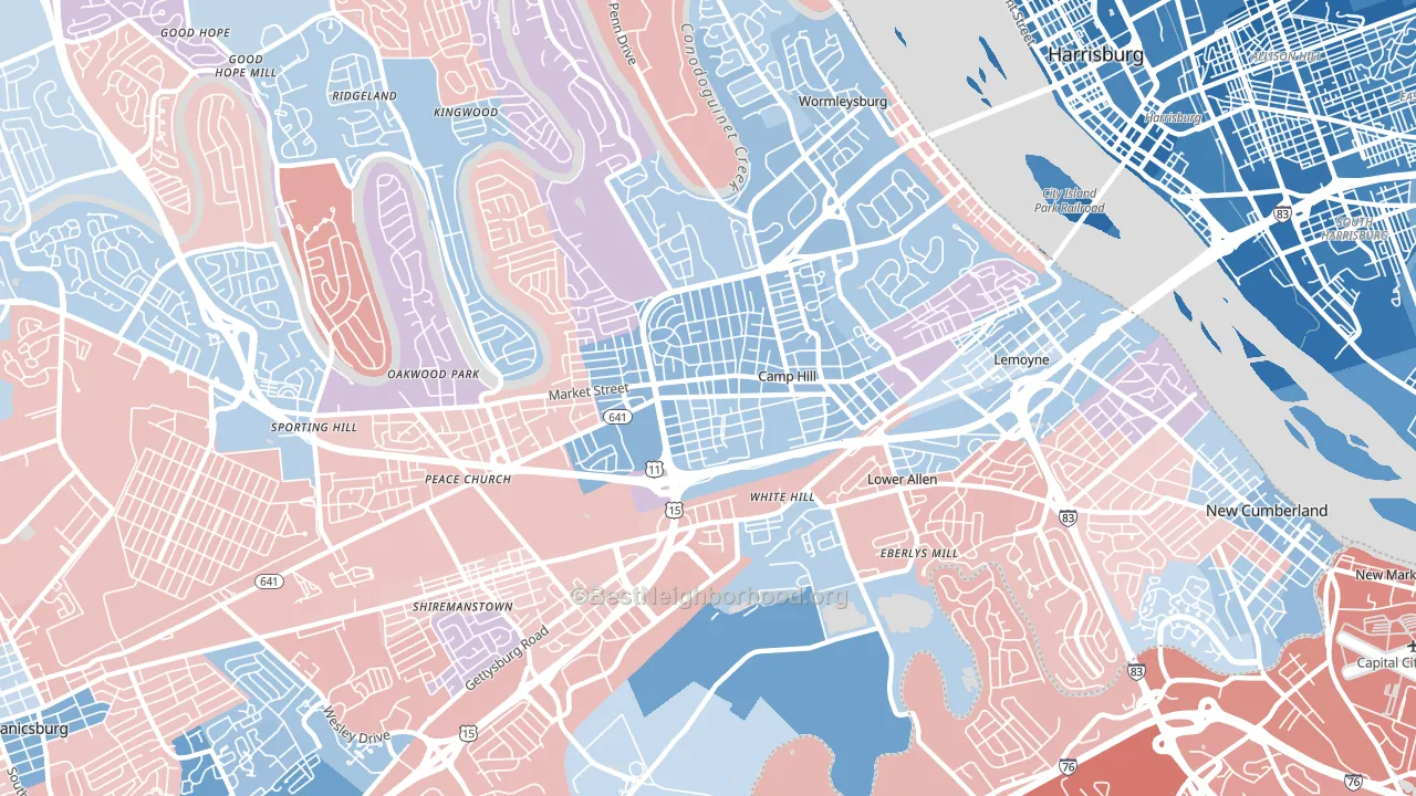 17011, PA block-group political-lean map