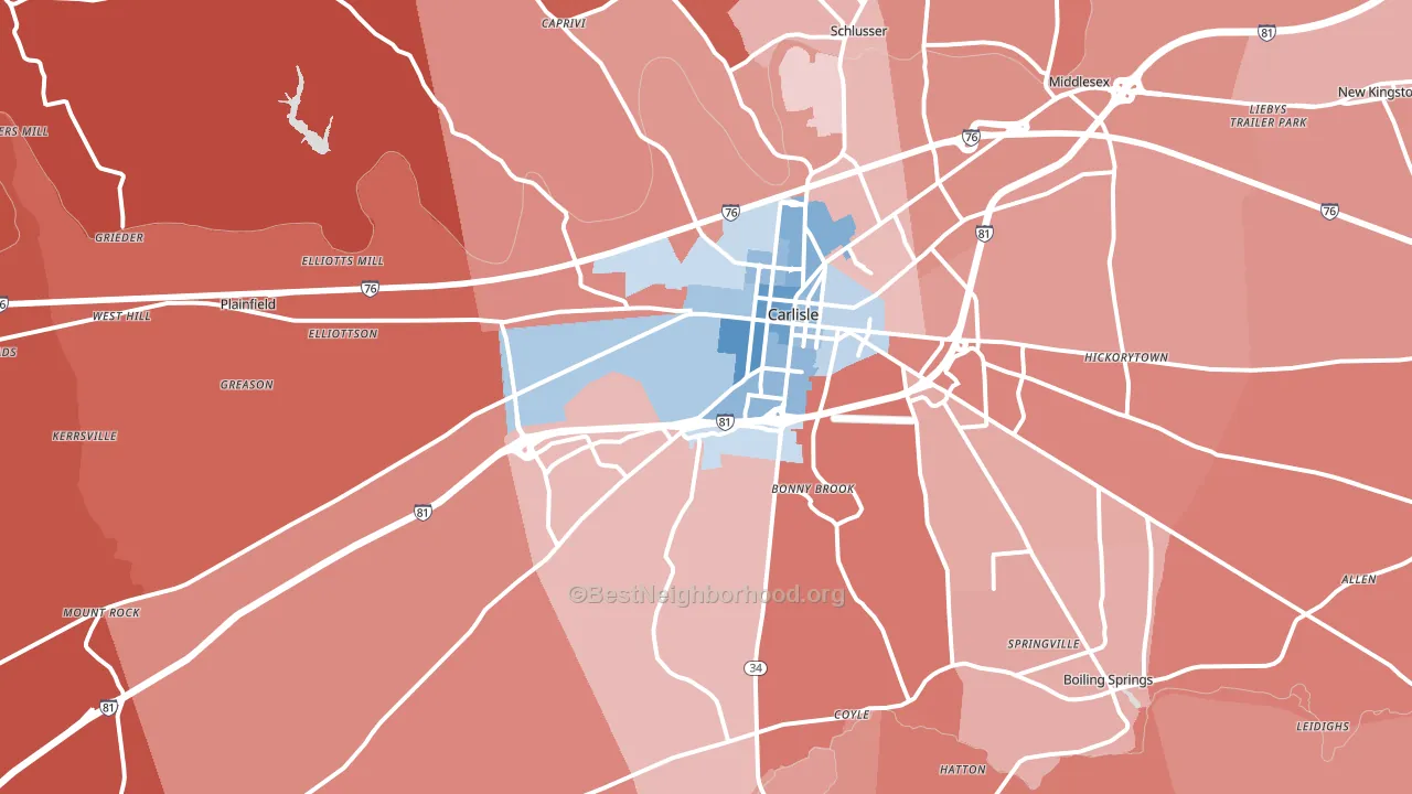 17015, PA block-group political-lean map