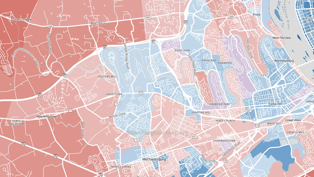 17050, PA block-group political-lean map