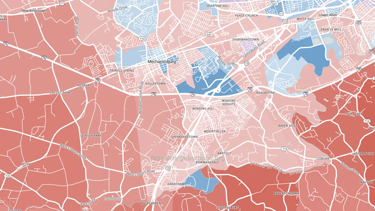 17055, PA block-group political-lean map