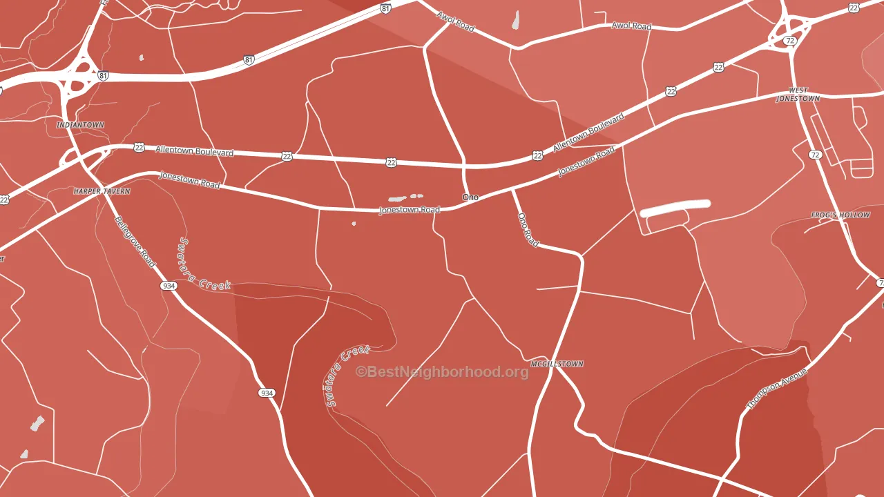 17077, PA block-group political-lean map