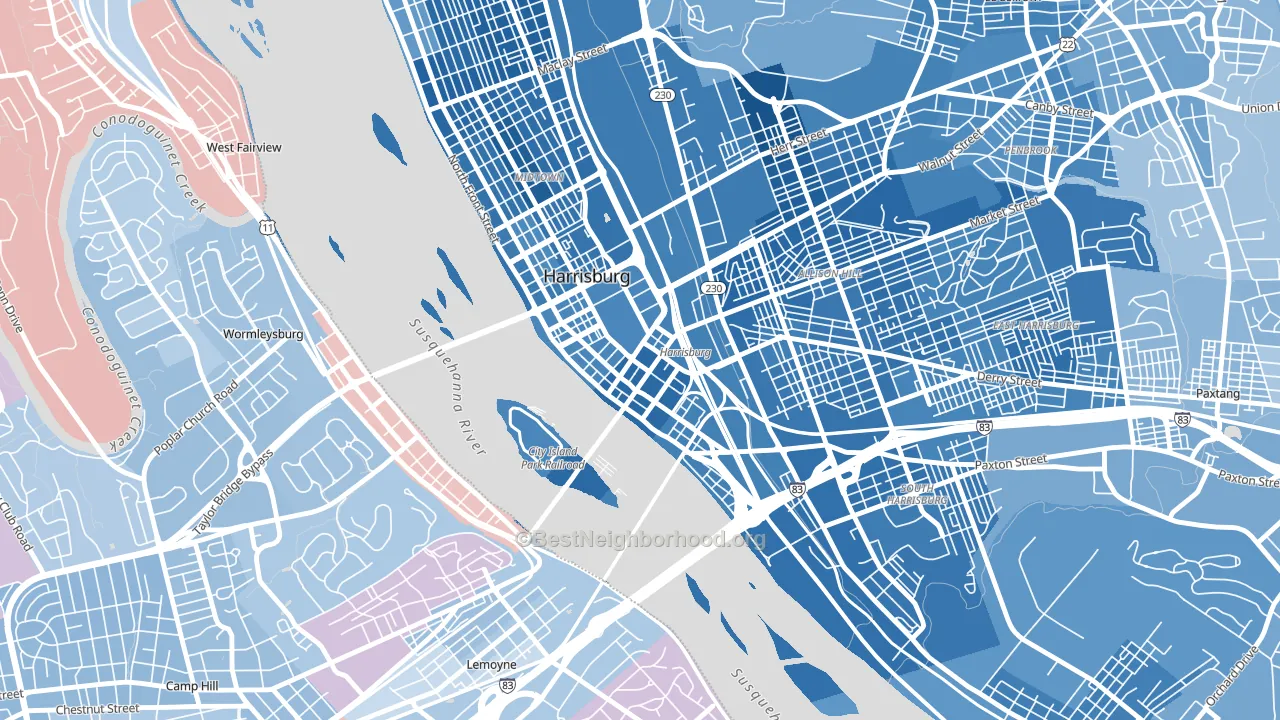 17101, PA block-group political-lean map
